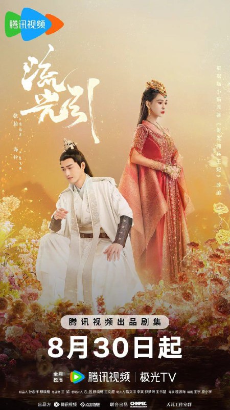 名称：流光引 4K【更至21集】[2024]描述：相府庶女韩紫晴（祝绪丹 饰）因为一次身份变化阴差阳错的和天阙四王子君北月（张翰 饰）有了交集，被迫卷入强国环伺、异族林立的大陆纷争中