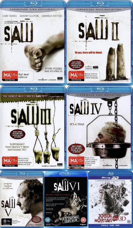 名称：《电锯惊魂》七部曲合集 蓝光原盘REMUX [英语] [内封特效字幕] [仅含1-7主线剧情/后续为番外]描述：《电锯惊魂》，系列性恐怖惊悚片，由马来西亚华裔导演温子仁（James Wan）执导
