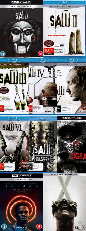 名称：《电锯惊魂》十部曲合集 蓝光原盘REMUX [英语] [内封特效字幕]描述：影片列表：《电锯惊魂》4K 蓝光原盘REMUX [英语] [内封中英特效字幕]《电锯惊魂2》1080p 蓝光原盘REMUX [英语] [内封简英特效字幕]《电锯惊魂3》1080p 蓝光原盘REMUX [英语] [内封简英特效字幕]《电锯惊魂4》1080p 蓝光原盘REMUX [英语] [内封简英特效字幕]《电锯惊魂5》1080p 蓝光原盘REMUX [英语] [内封简英特效字幕]《电锯惊魂6》1080p 蓝光原盘REMUX [英语] [内封简英特效字幕]《电锯惊魂7》1080p 蓝光原盘REMUX [英语] [内封简英特效字幕]《电锯惊魂8：竖锯 (2017)》4K 蓝光原盘REMUX [英语] [内封中英特效字幕]《电锯惊魂9：漩涡 (2021)》4K 蓝光原盘REMUX [英语] [内封中英特效字幕]《电锯惊魂10》4K 蓝光原盘REMUX [英语] [内封中英特效字幕]链接：