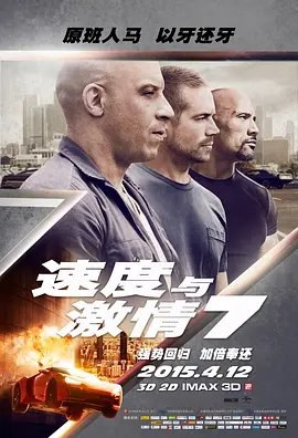 资源的名称：【4K蓝光原盘+高清MKV版】速度与激情7 4K REMUX（2015）46.56 GB描述：导演: 温子仁编剧: 克里斯·摩根 / 盖瑞·斯科特·汤普森主演: 范·迪塞尔 / 保罗·沃克 / 杰森·斯坦森 / 米歇尔·罗德里格兹 / 乔丹娜·布鲁斯特 / 更多...类型: 动作 / 犯 ....💬️隐藏信息：点击查看🏷 文件类型：#4K原盘 🔗社区链接：点击查看👨🏼‍🚀 分享来源：用户链接