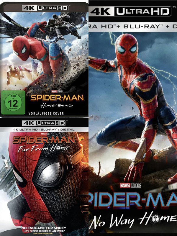 名称：《蜘蛛侠（复仇者联盟）》三部曲合集 蓝光原盘REMUX [英语] [内封特效字幕]描述：影片列表：【SGNB-097】《蜘蛛侠：英雄归来 (2017)》4K 杜比视界 蓝光原盘REMUX [国英双语] [上译+台配双国配] [内封简英特效字幕]【SGNB-113】《蜘蛛侠：英雄远征 (2019)》4K 杜比视界 蓝光原盘REMUX [国英双语] [内封中英特效字幕]【SGNB-266】《Spider-Man - No Way Home (2021)》4K 杜比视界 蓝光原盘REMUX [英语] [内封中英特效字幕]链接：